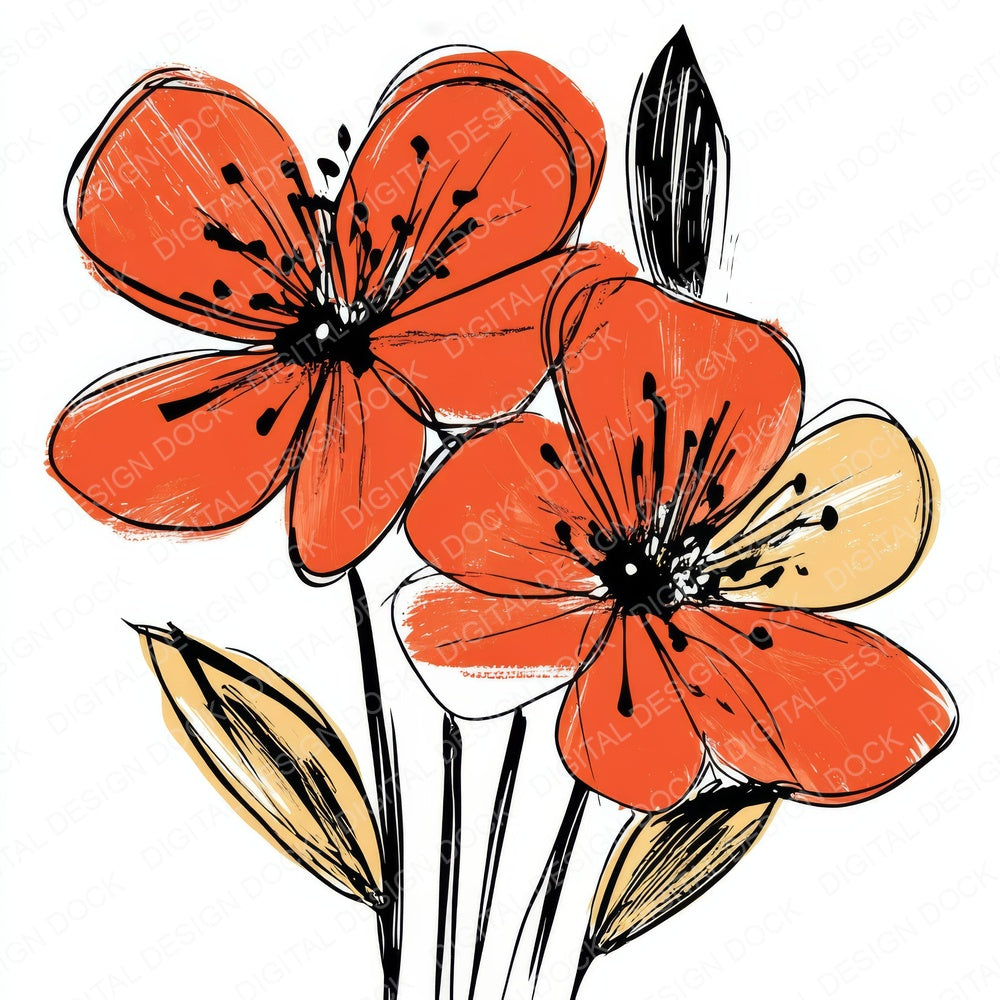 Blood Orange Abstract Flowers fussy cut sheet in A4 format showing all 12 designs on one printable page