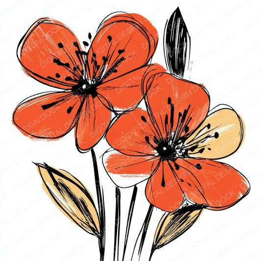 Blood Orange Abstract Flowers fussy cut sheet in A4 format showing all 12 designs on one printable page