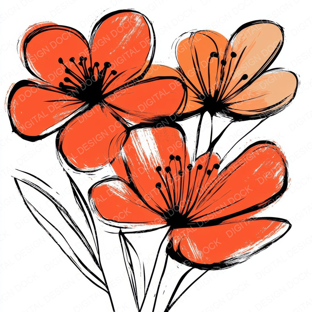 Blood Orange Abstract Flowers fussy cut sheet in US Letter format showing all 12 designs on one printable page