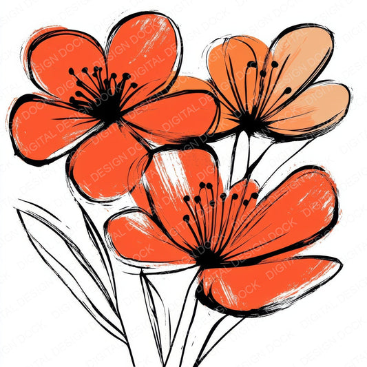 Blood Orange Abstract Flowers fussy cut sheet in US Letter format showing all 12 designs on one printable page