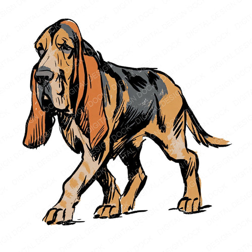 Single Bloodhound Watercolour Dog clipart design shown full size