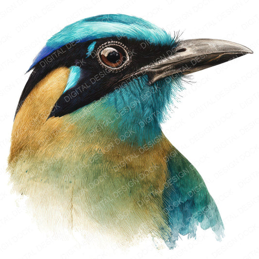 Blue Crowned Motmot Exotic Bird Portrait Clipart Set (DDD008228)