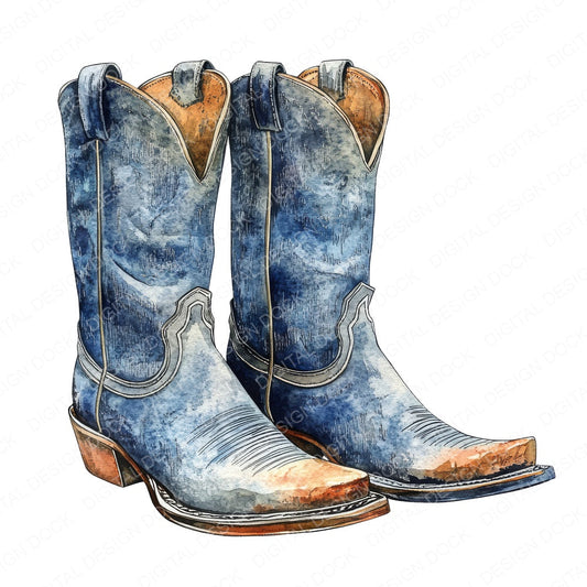 Blue Denim Cowboy Boots fussy cut sheet in A4 format showing all 12 designs on one printable page