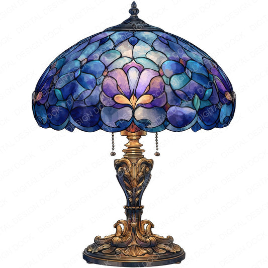 Blue Floral Tiffany Lamp fussy cut sheet in A4 format showing all 12 designs on one printable page