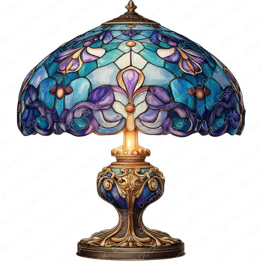 Blue Floral Tiffany Lamp fussy cut sheet in US Letter format showing all 12 designs on one printable page