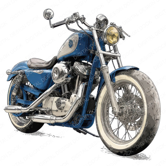 Blue Retro Motorcycle fussy cut sheet in US Letter format showing all 12 designs on one printable page