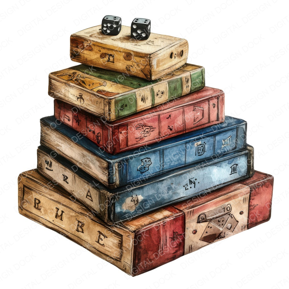 Board Games and Dice fussy cut sheet in A4 format showing all 12 designs on one printable page