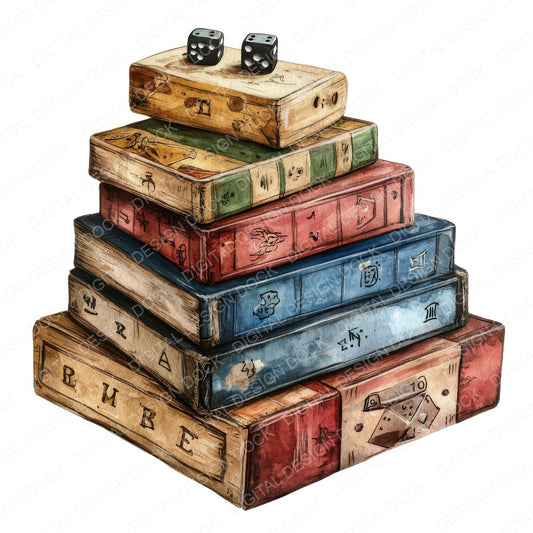 Board Games and Dice fussy cut sheet in A4 format showing all 12 designs on one printable page