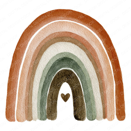 Boho Earth Tone Watercolour Rainbow fussy cut sheet in A4 format showing all 12 designs on one printable page