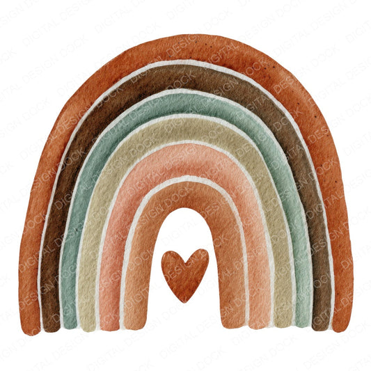 Boho Earth Tone Watercolour Rainbow fussy cut sheet in US Letter format showing all 12 designs on one printable page