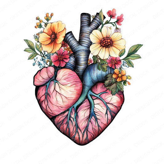 Boho Floral Human Heart fussy cut sheet in US Letter format showing all 12 designs on one printable page