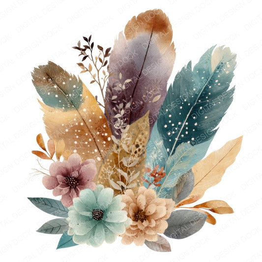 Boho Floral Rainbow fussy cut sheet in A4 format showing all 12 designs on one printable page