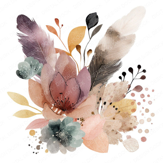 Boho Floral Rainbow fussy cut sheet in US Letter format showing all 12 designs on one printable page