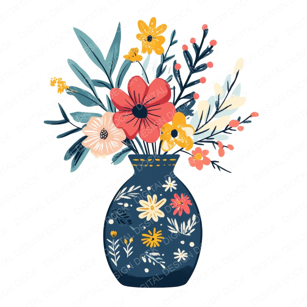 Boho Floral Vase fussy cut sheet in A4 format showing all 12 designs on one printable page