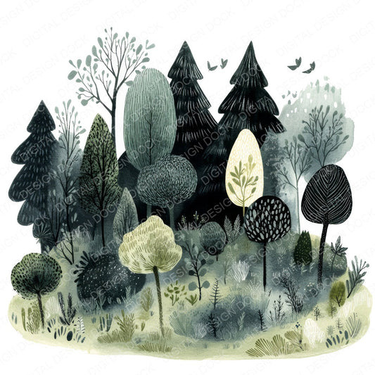 Boho Forest fussy cut sheet in US Letter format showing all 12 designs on one printable page