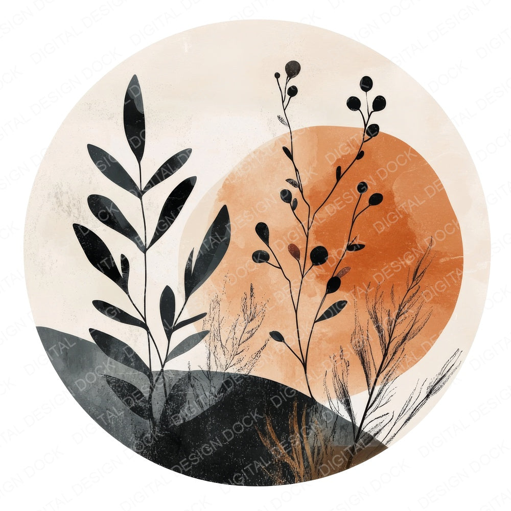 Boho Landscape Round Design fussy cut sheet in A4 format showing all 12 designs on one printable page