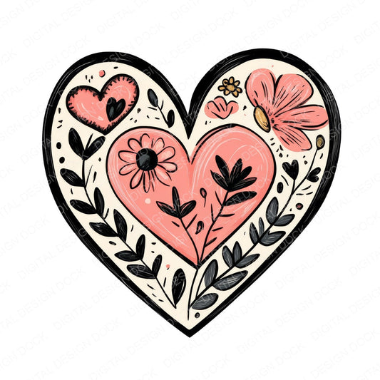 Boho Love Heart Design fussy cut sheet in US Letter format showing all 12 designs on one printable page