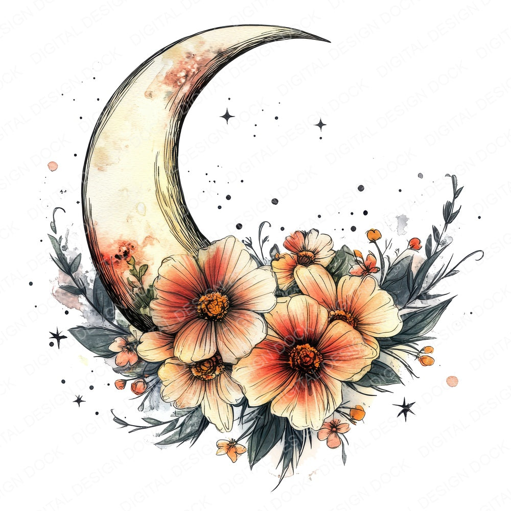 Boho Moon Flowers fussy cut sheet in US Letter format showing all 12 designs on one printable page