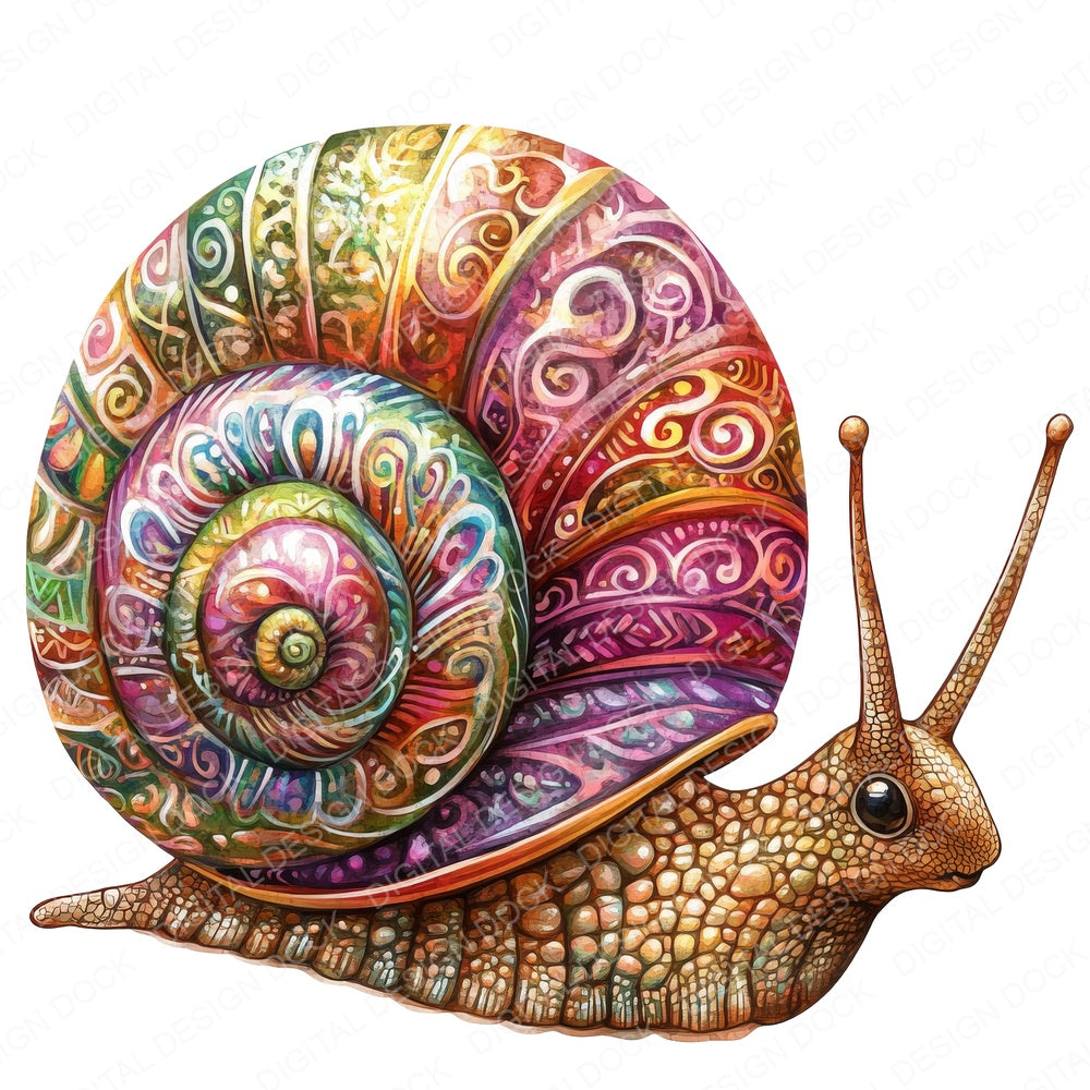 Boho Pattern Snail fussy cut sheet in A4 format showing all 12 designs on one printable page