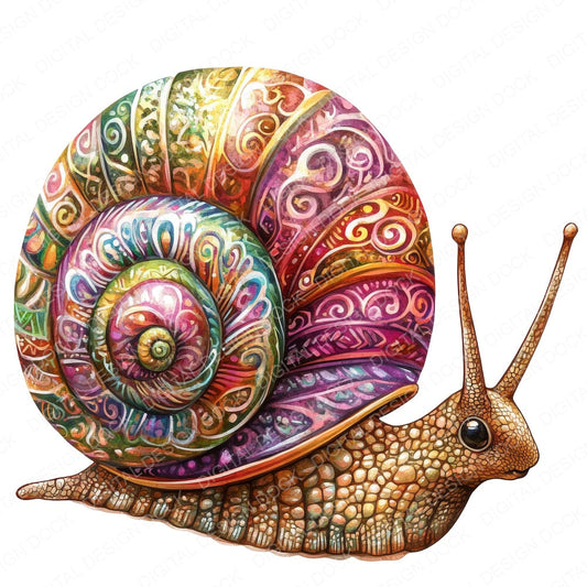 Boho Pattern Snail fussy cut sheet in A4 format showing all 12 designs on one printable page