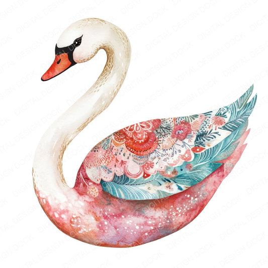 Boho Swan fussy cut sheet in A4 format showing all 12 designs on one printable page