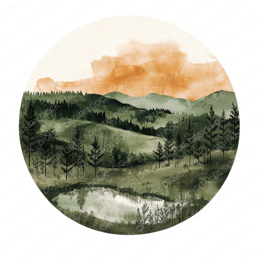 Boho Watercolour Landscape fussy cut sheet in A4 format showing all 12 designs on one printable page