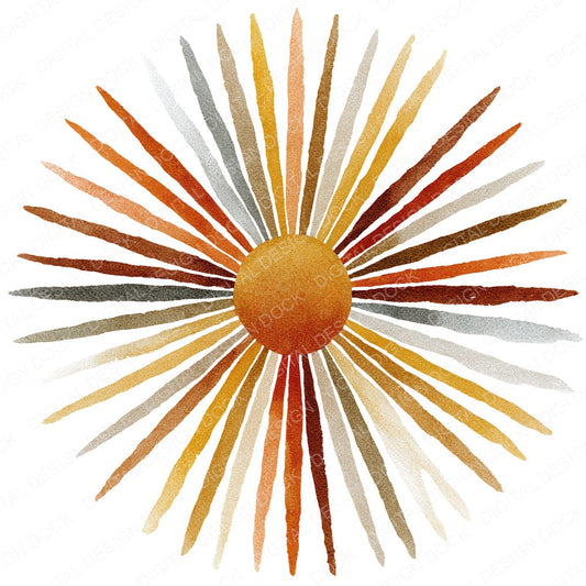 Boho Watercolour Sun fussy cut sheet in A4 format showing all 12 designs on one printable page