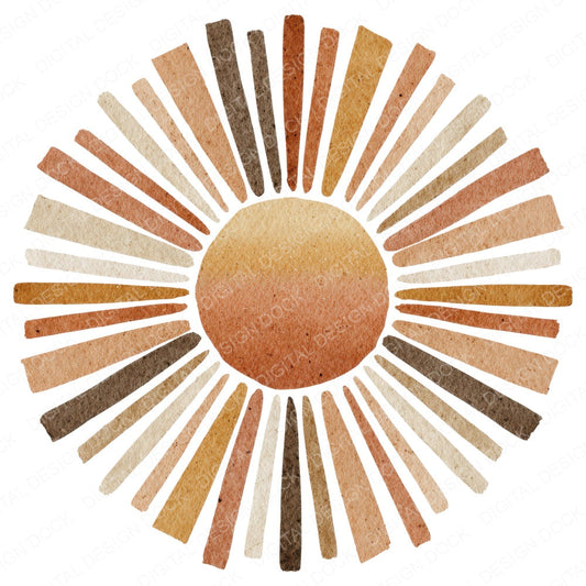 Boho Watercolour Sun fussy cut sheet in US Letter format showing all 12 designs on one printable page