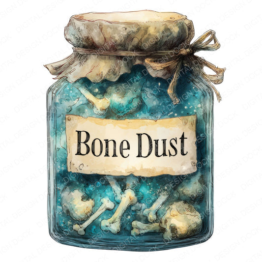 Bone Dust Halloween Jar fussy cut sheet in A4 format showing all 12 designs on one printable page