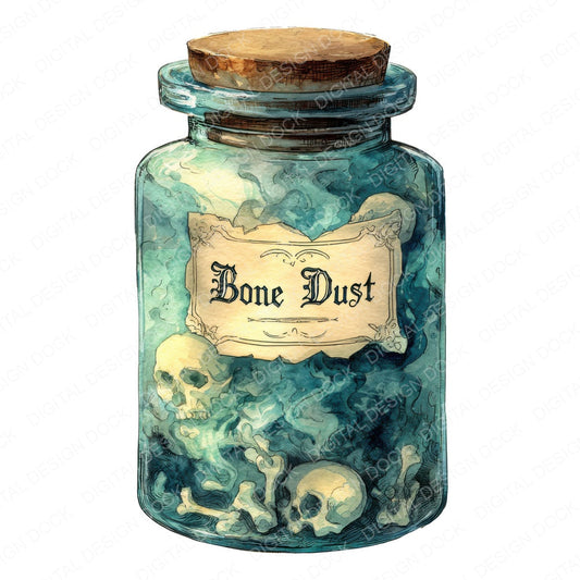 Bone Dust Halloween Jar fussy cut sheet in US Letter format showing all 12 designs on one printable page