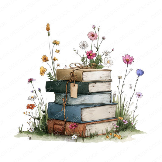 Book Stack Wildflowers fussy cut sheet in A4 format showing all 12 designs on one printable page