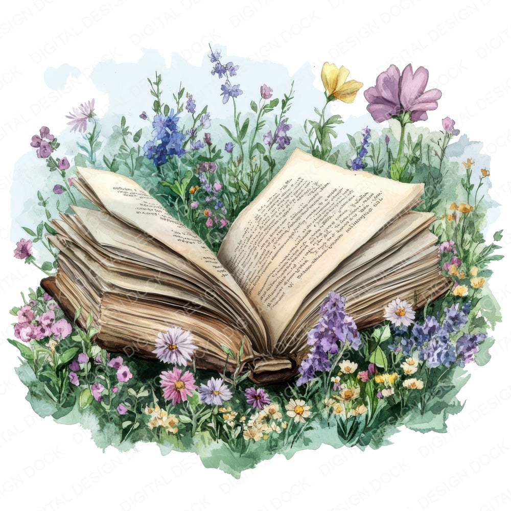 Book in Wildflower Field fussy cut sheet in US Letter format showing all 12 designs on one printable page