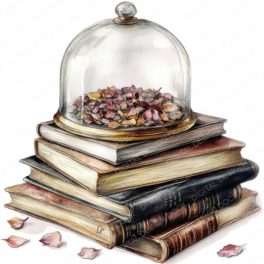 Books Under Glass Cloche fussy cut sheet in A4 format showing all 12 designs on one printable page