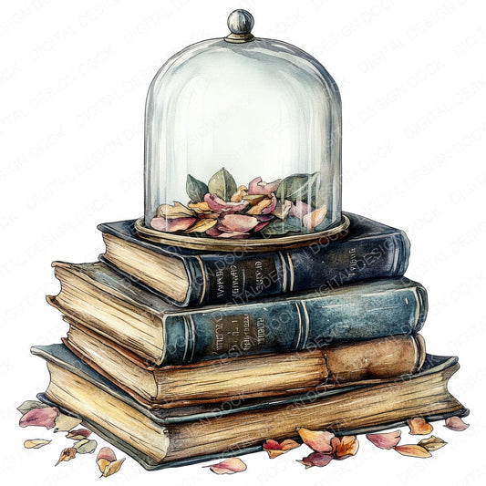 Books Under Glass Cloche fussy cut sheet in US Letter format showing all 12 designs on one printable page