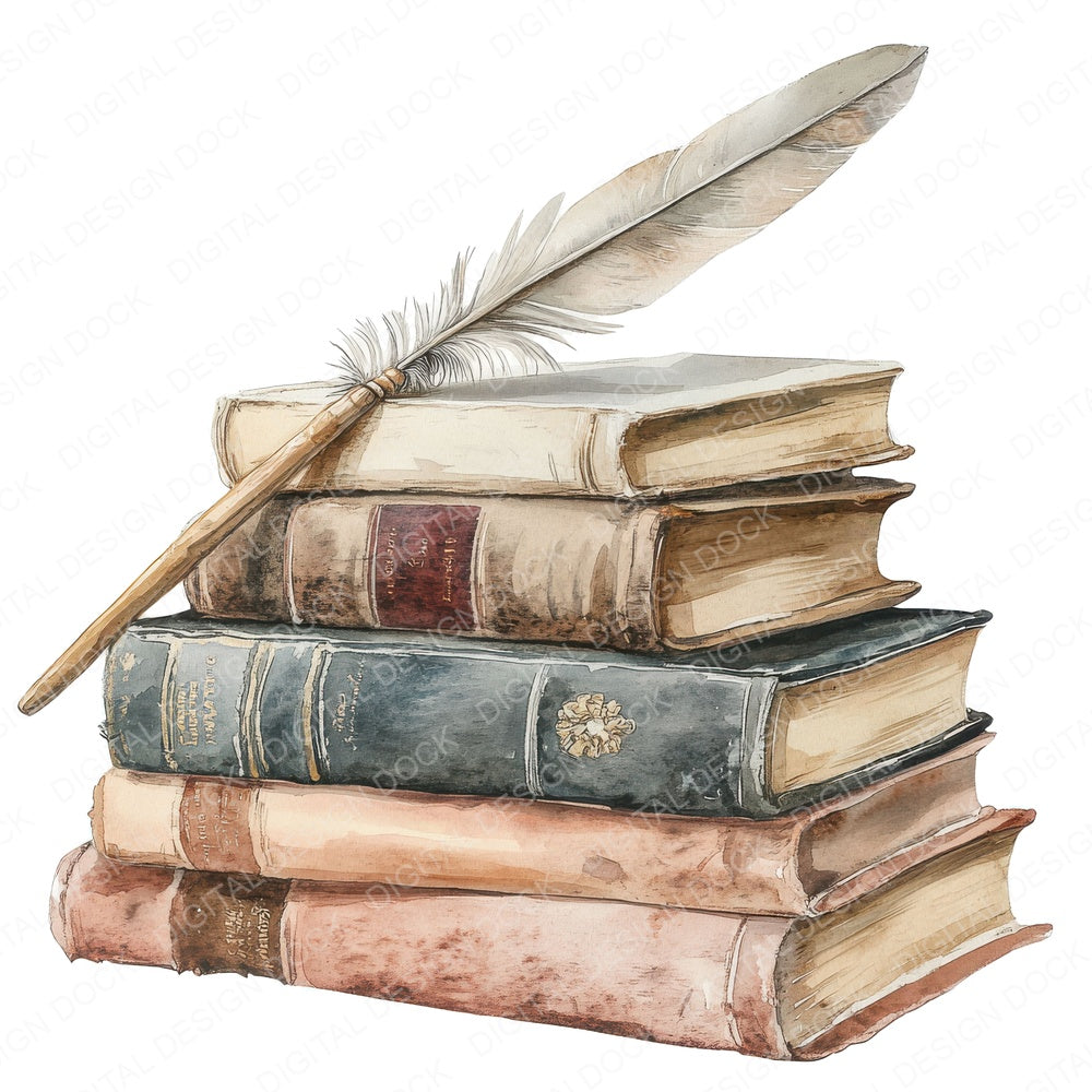 Books with Feathered Quill Fussy Cut Sheets (DDD009136)
