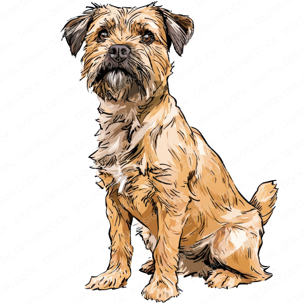 Single Border Terrier Watercolour Dog design shown full size, also included as clipart