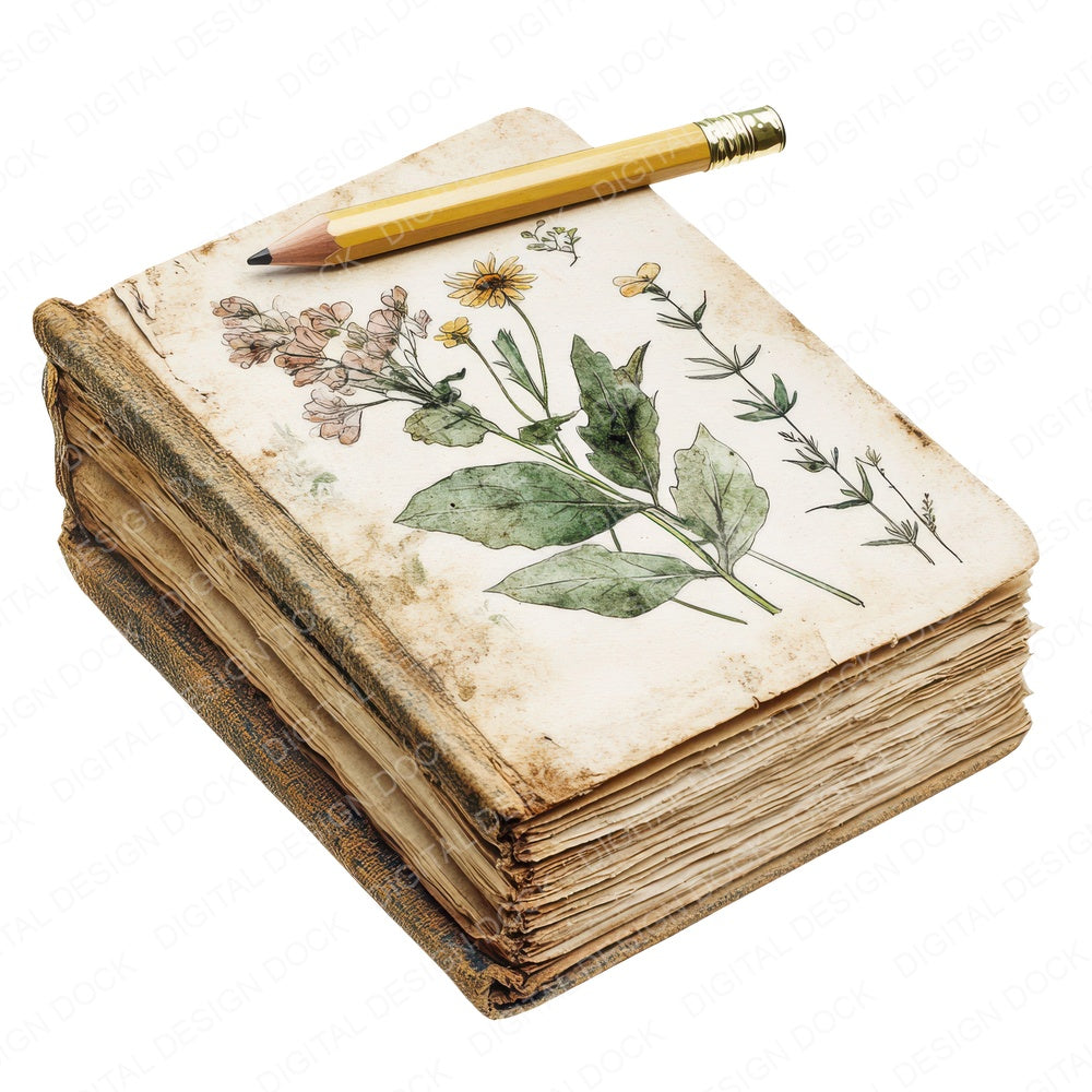 Botanical Field Journal fussy cut sheet in A4 format showing all 12 designs on one printable page