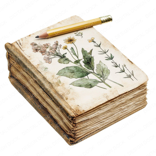 Botanical Field Journal fussy cut sheet in A4 format showing all 12 designs on one printable page