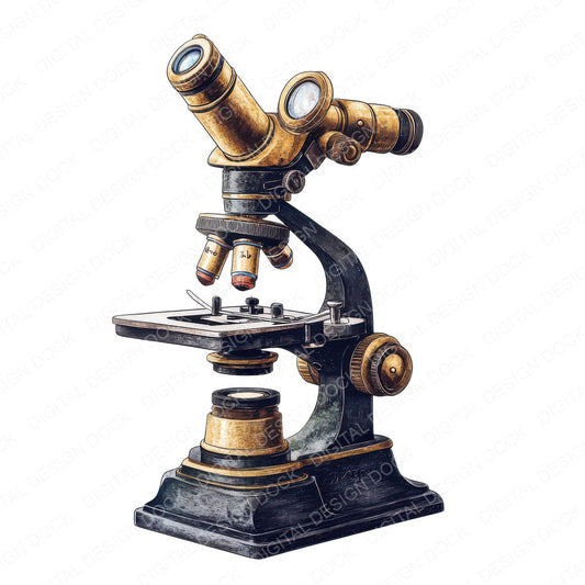 Brass Vintage Microscope fussy cut sheet in A4 format showing all 12 designs on one printable page