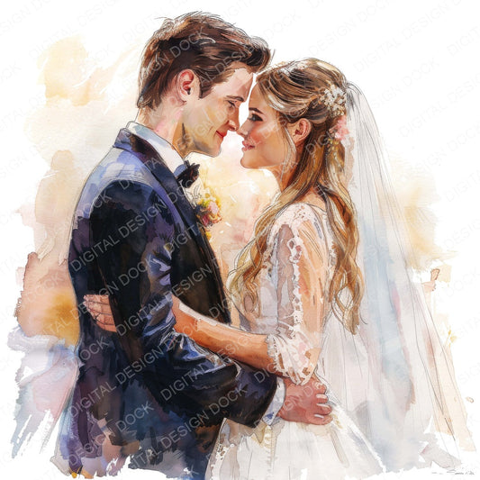 Bride and Groom looking into eyes fussy cut sheet in A4 format showing all 12 designs on one printable page