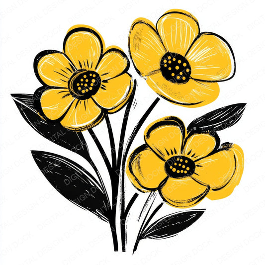 Bright Yellow Abstract Flowers fussy cut sheet in A4 format showing all 12 designs on one printable page