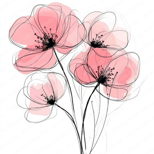Bubblegum Pink Abstract Flowers fussy cut sheet in A4 format showing all 12 designs on one printable page