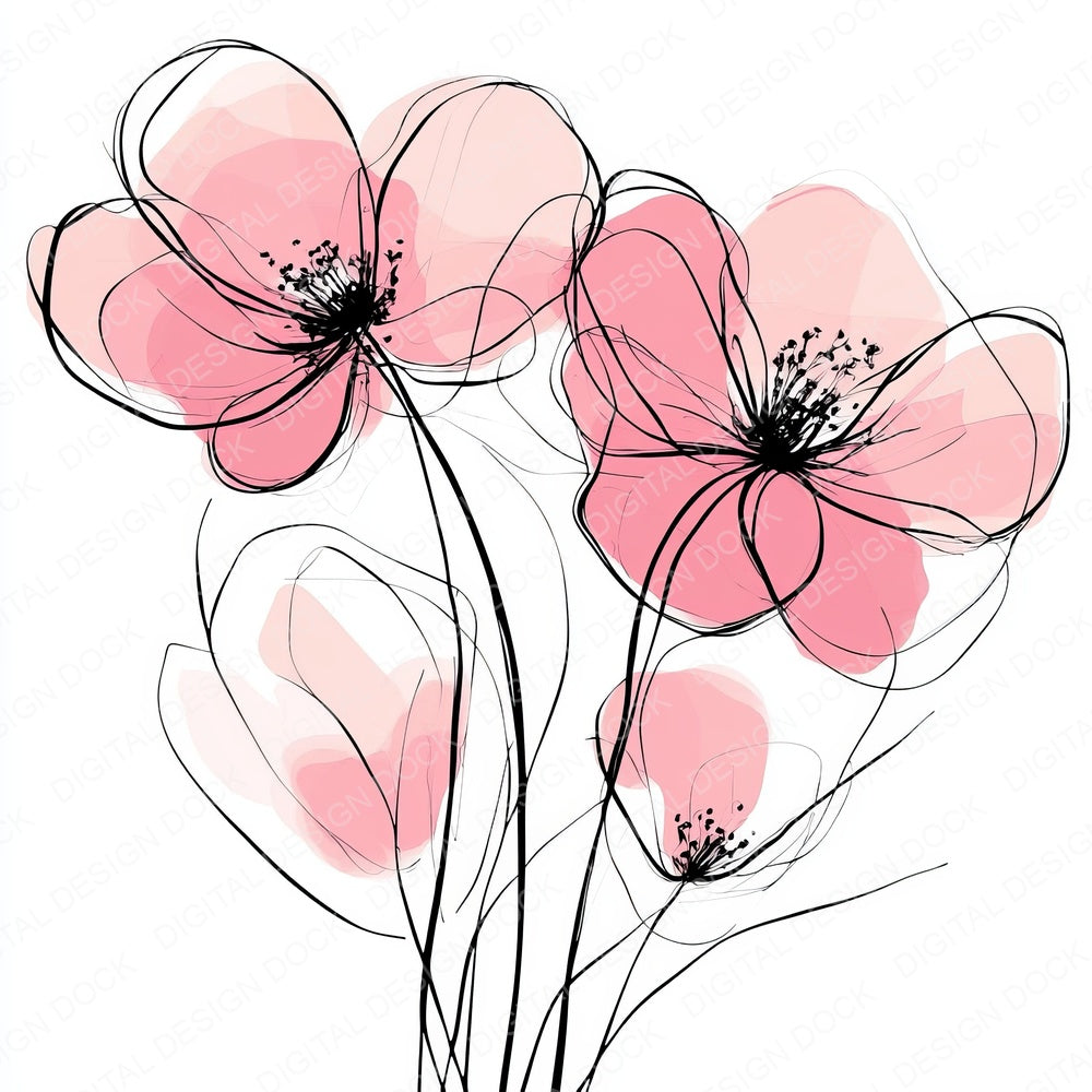 Bubblegum Pink Abstract Flowers fussy cut sheet in US Letter format showing all 12 designs on one printable page