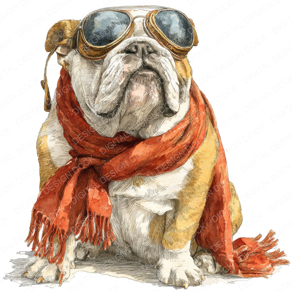 Bulldog with Sunglasses fussy cut sheet in A4 format showing all 12 designs on one printable page