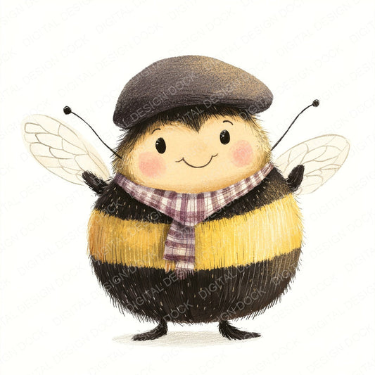 Bumble Bee Character fussy cut sheet in US Letter format showing all 12 designs on one printable page