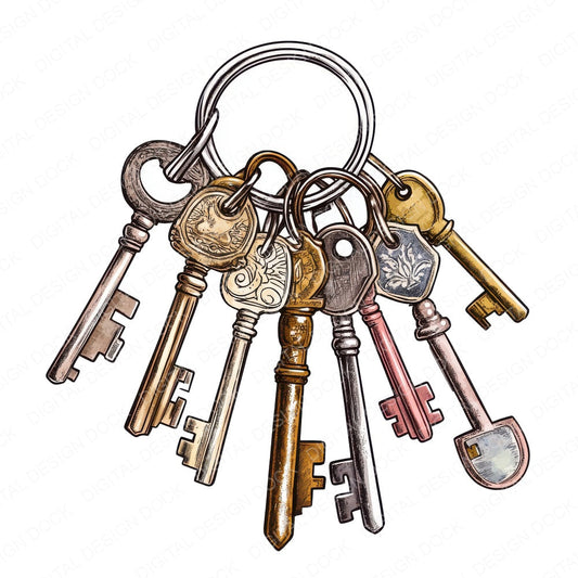 Bunch of Antique Keys fussy cut sheet in A4 format showing all 12 designs on one printable page
