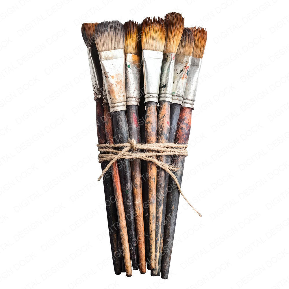 Of Used Paintbrushes fussy cut sheet in A4 format showing all 12 designs on one printable page