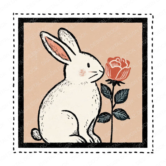 Bunny Rose Square Badge Clipart Set (DDD008290)