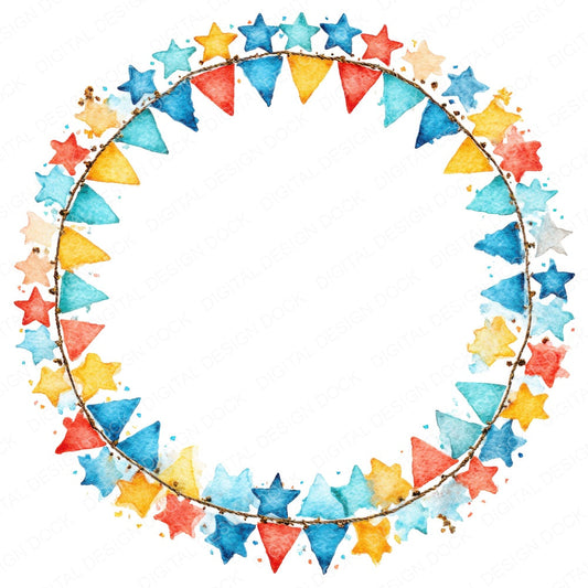 Bunting Stars Frame fussy cut sheet in A4 format showing all 12 designs on one printable page