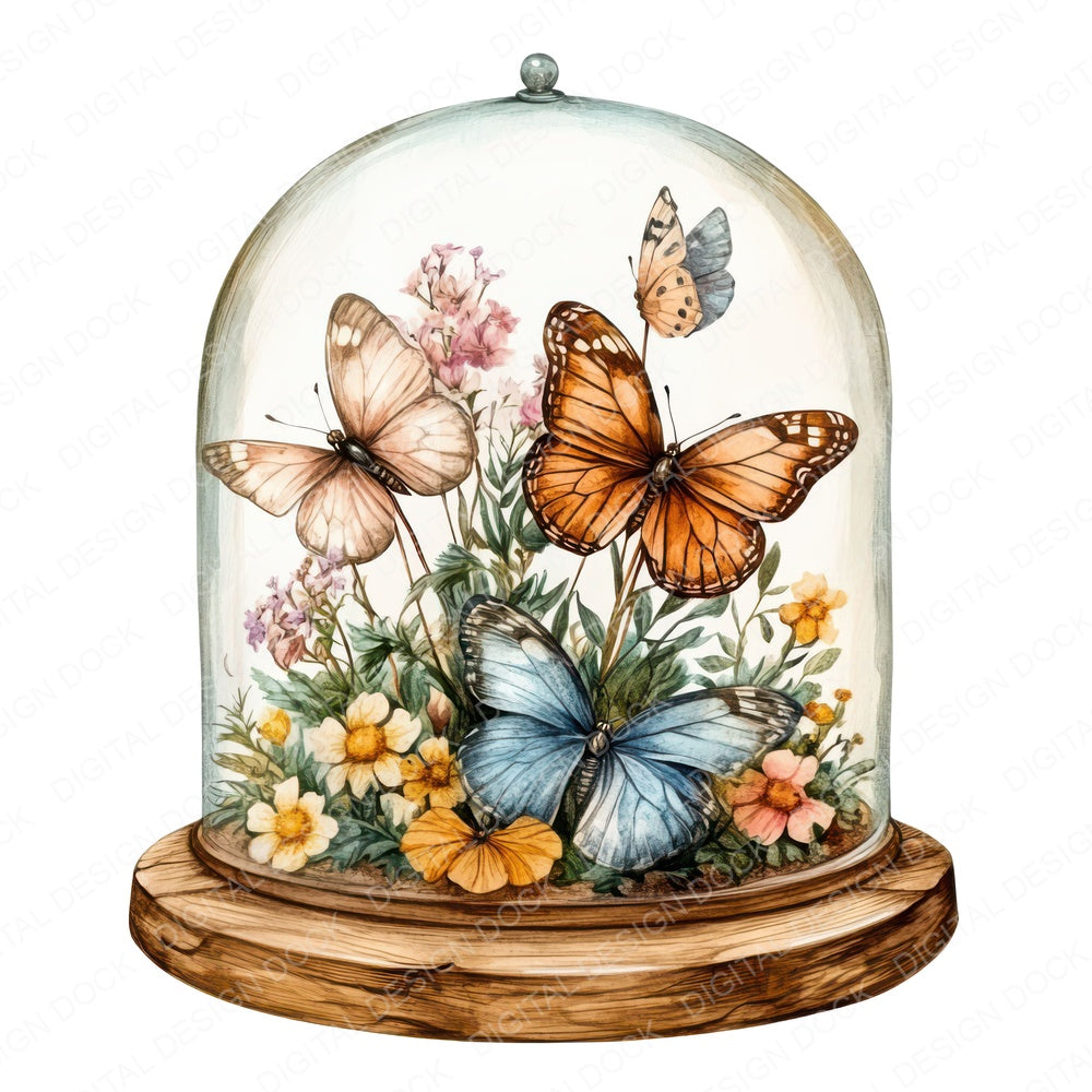 Butterflies in Glass Dome fussy cut sheet in A4 format showing all 12 designs on one printable page